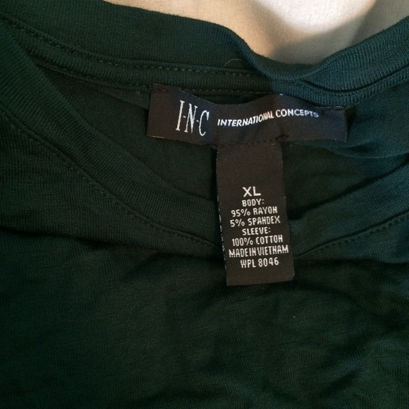 NEW INC Crewneck Knit Top Shirred Sleeves Green XL - Picture 5 of 6